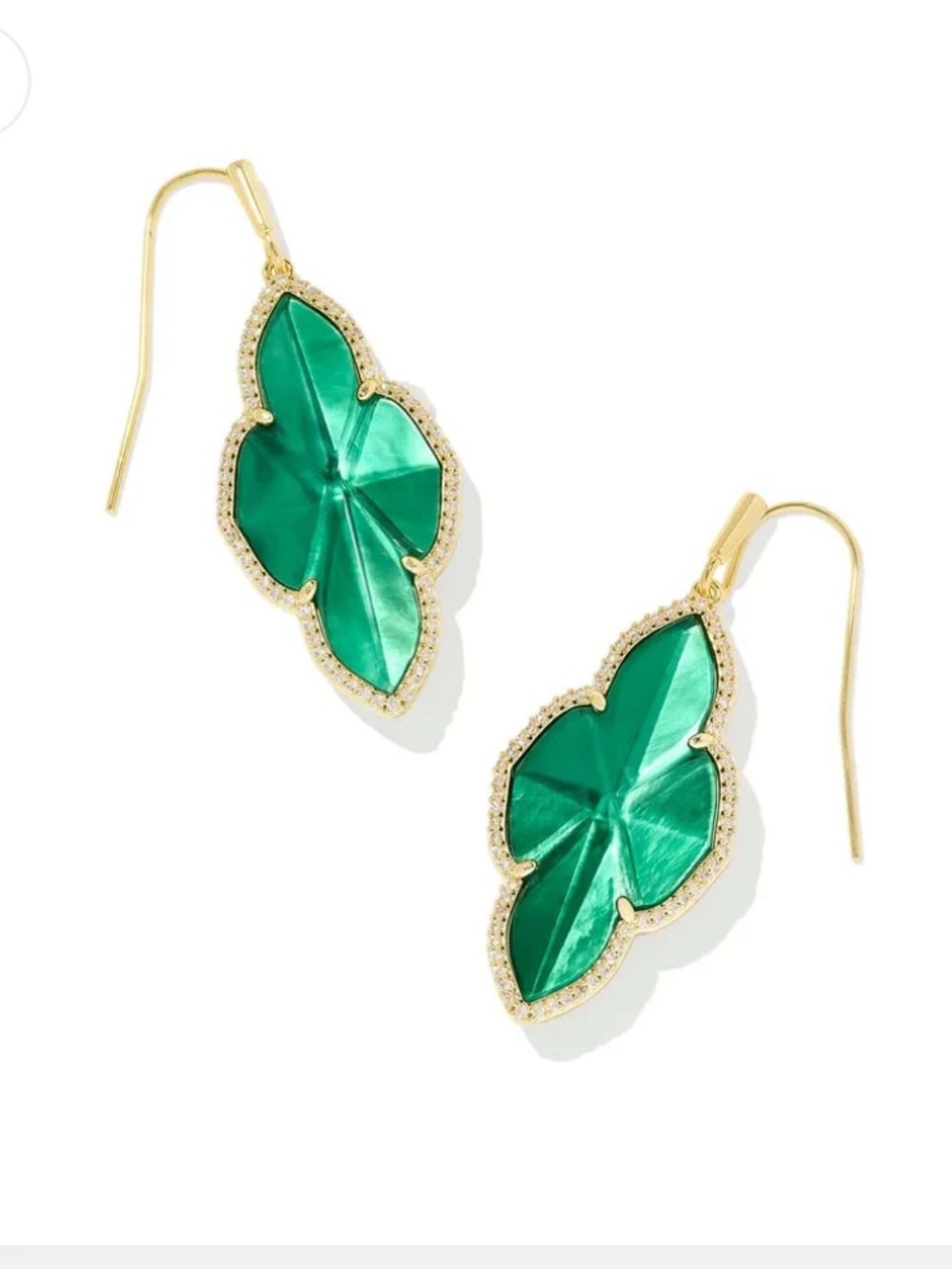 NWT Kendra Scott Gold Abbie Drop Earrings in Emerald Green